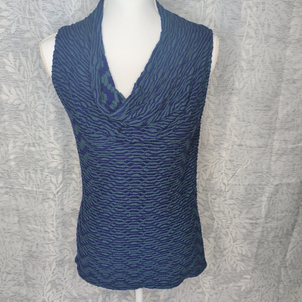 Deletta Anthropologie Blue Green Textured Cowl Neck Sleeveless Top Medium